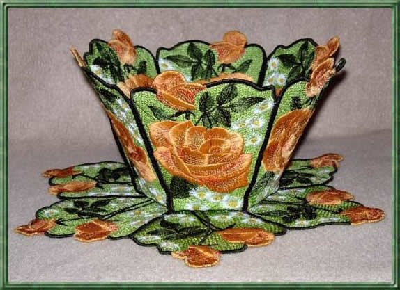 BFC0301 Lace Bowl & doily-Watercolor Roses
