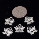 Silver Plated Rhinestone Butterflies 13x12mm