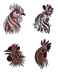 BFC1745 Four Tribal Rooster Portraits