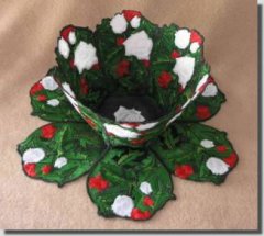 BFC0385  Lace Bowl & Doily Holly & White Roses