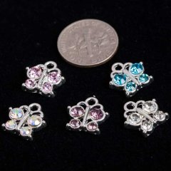 Mixed Silver Plated AB Color Rhinestone Butterfllies 13x12mm
