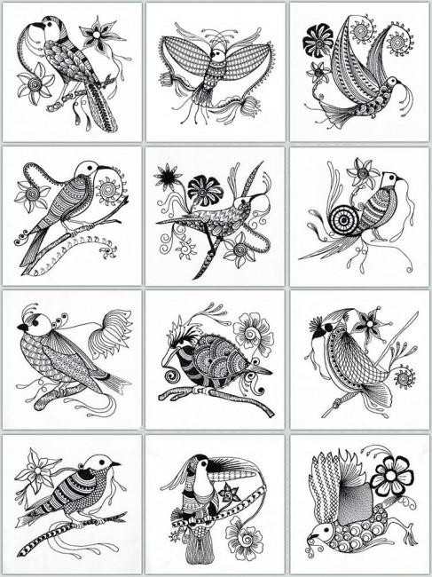BFC1217 Decorative Elements Series Blackwork Birds