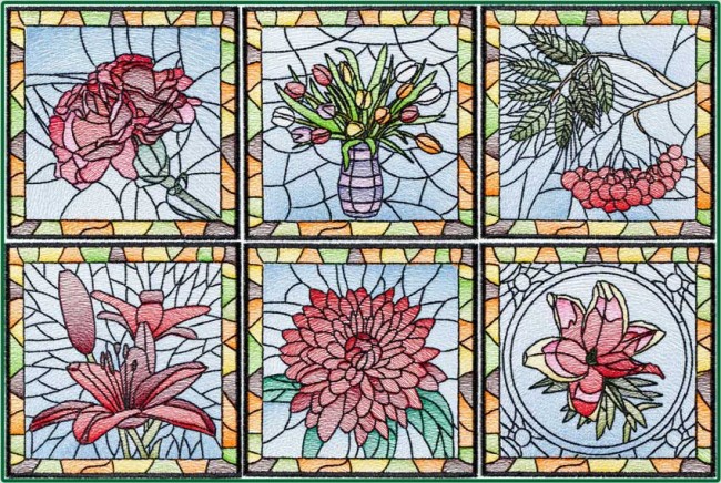 BFC1484 Stained Glass Floral Squares II Thread Kit
