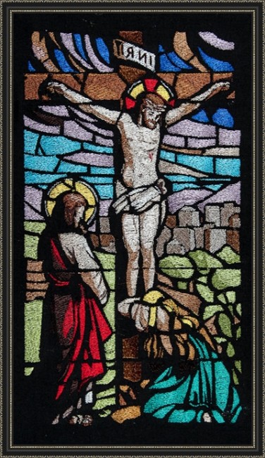 BFC1570 Large Stained Glass-Jesus on the Cross