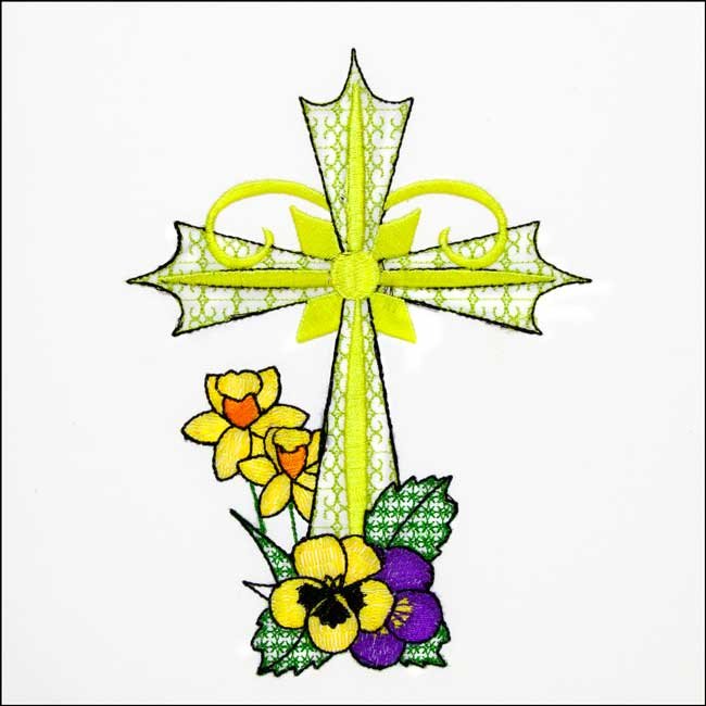 BFC31611 Cross with Daffodils and Pansies