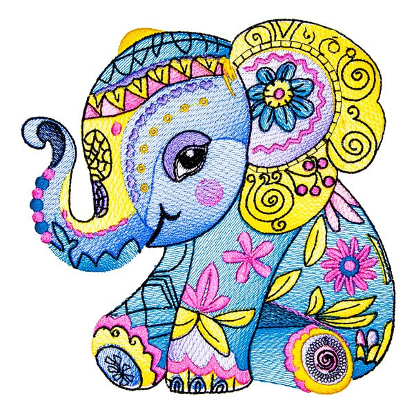 BFC32059 Folk Art Style Elephants 1