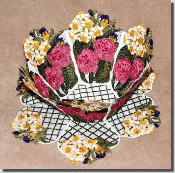 BFC0333   Lace Bowl & Doily  Watercolor Bouquet