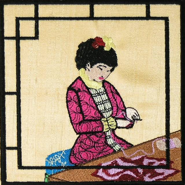 BFC0898 Chinese Sewing Ladies Triptych
