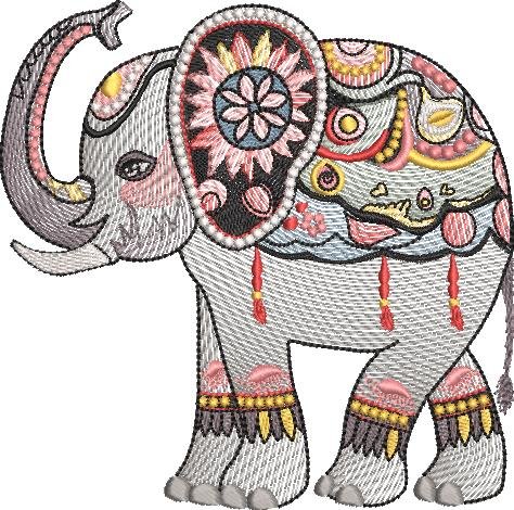 BFC32076 Folk Art Style Elephants 3