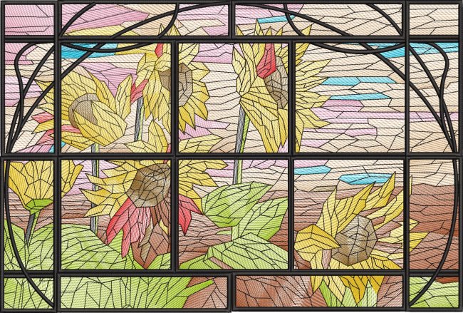 BFC1889 Variegated Sunflowers Stained Glass